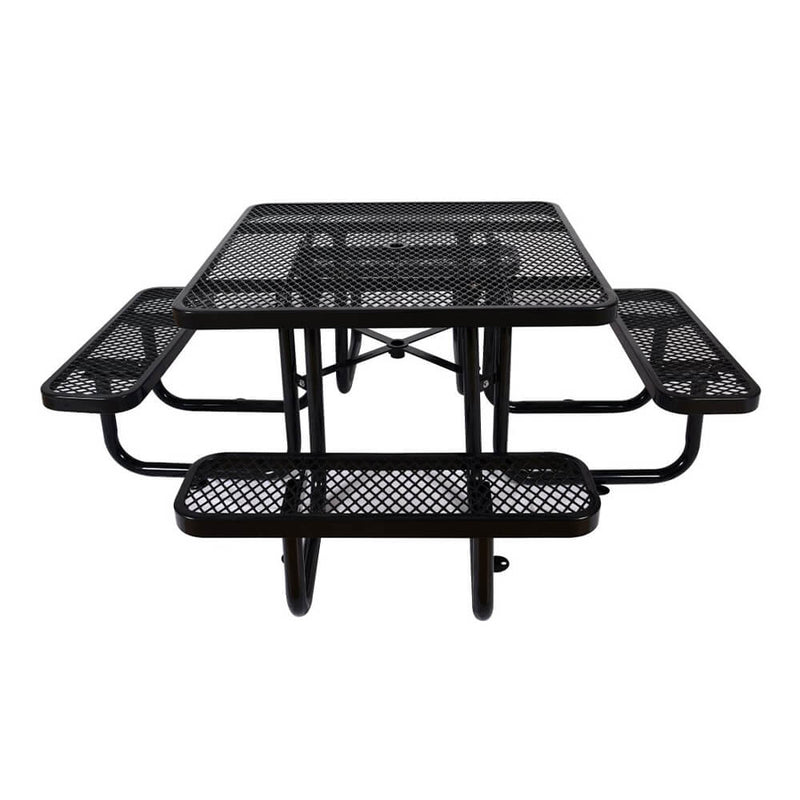 Large 46-Inch Stylish Square Steel Picnic Table W/ Thermoplastic Coating & Umbrella Hole