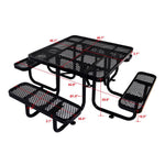 Large 46-Inch Stylish Square Steel Picnic Table W/ Thermoplastic Coating & Umbrella Hole