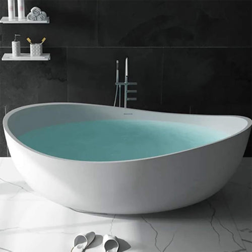 Alora Premium Freestanding Extra Large Oval Stone Besin Soaking Bathtub, 71"