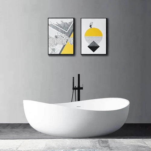 Alora Premium Freestanding Extra Large Oval Stone Besin Soaking Bathtub, 71"